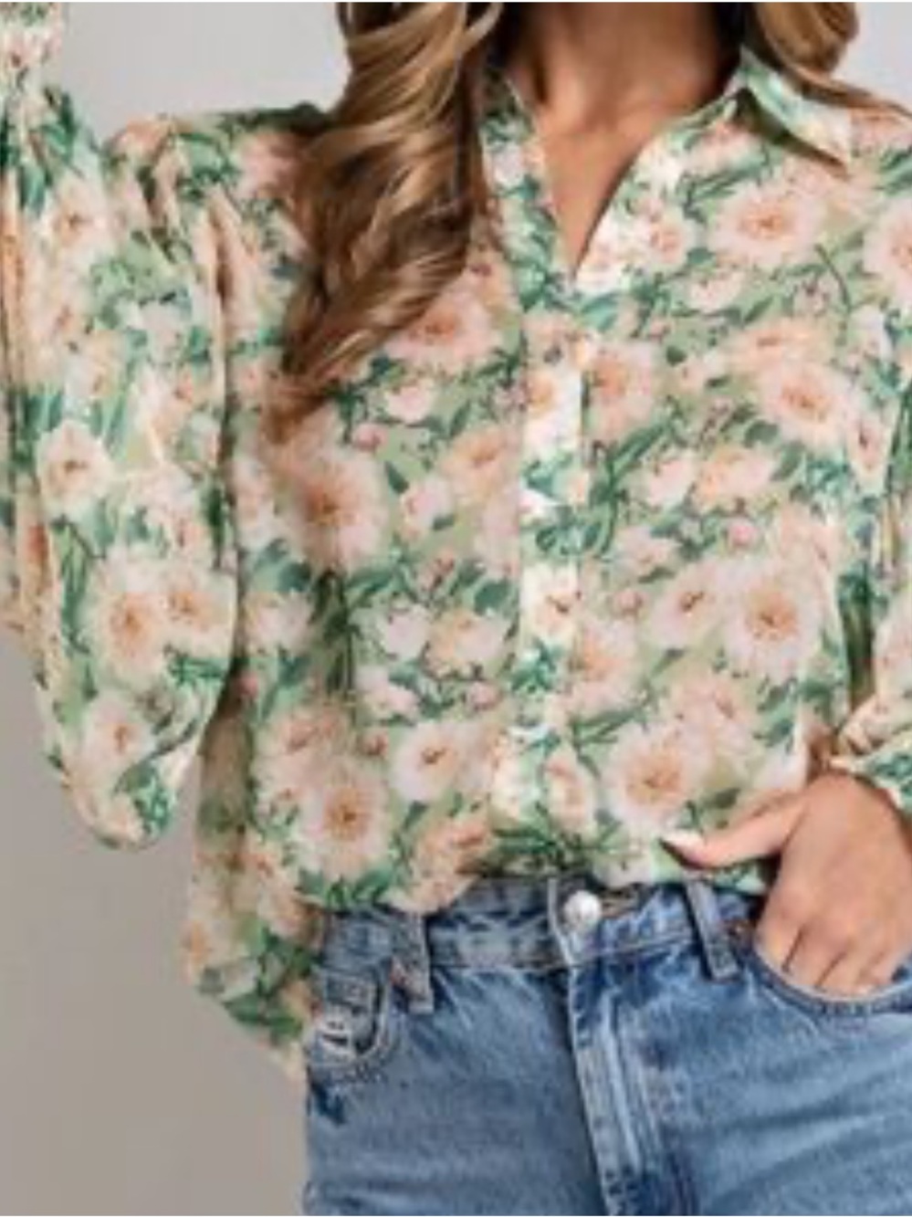ee:some Vintage Floral Printed Button Down Blouse,Carnations & Peony Pattern